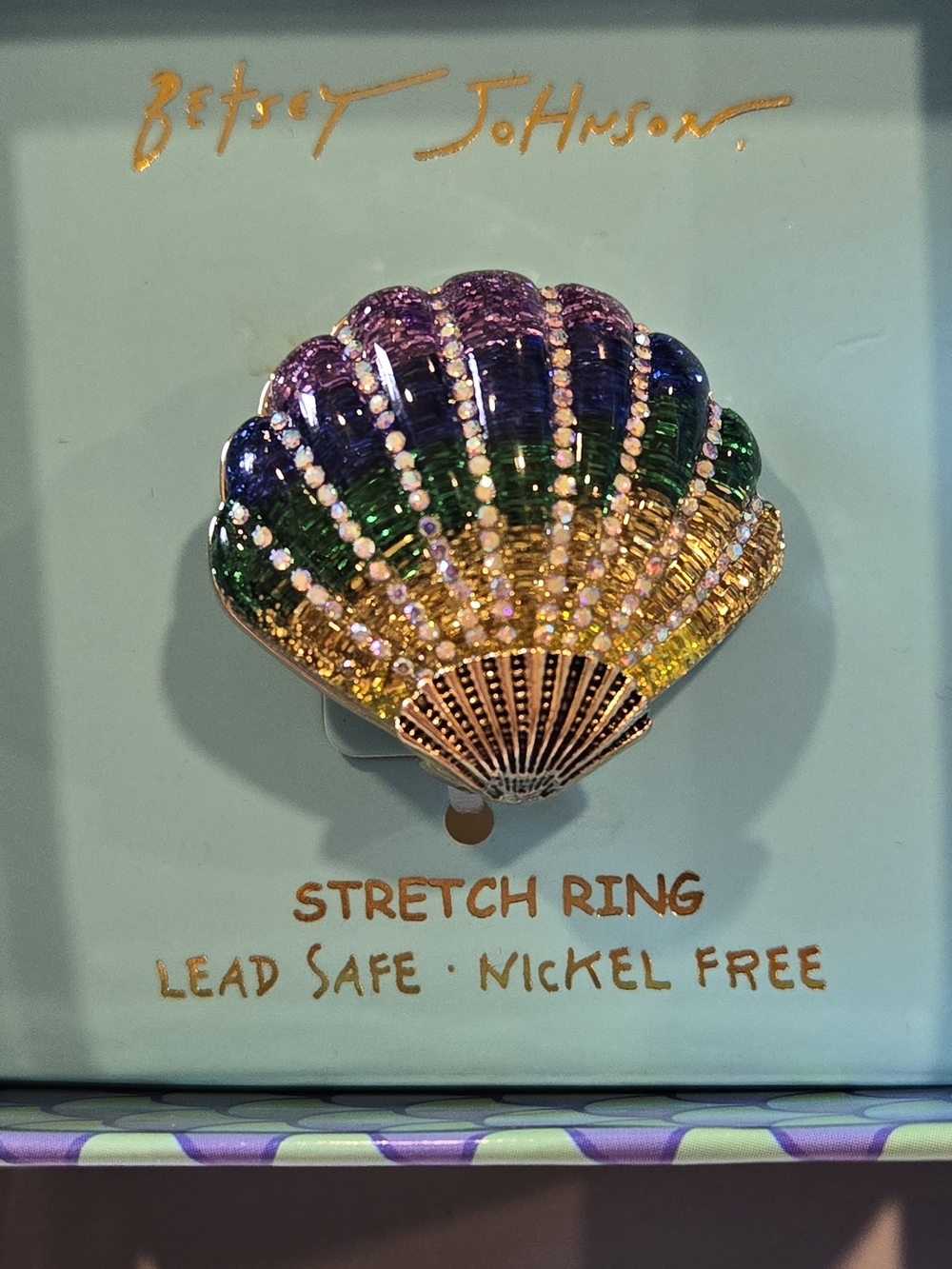 Betsey Johnson NIB Multicolor Seashell Stretch Ring - Picture 2 of 5